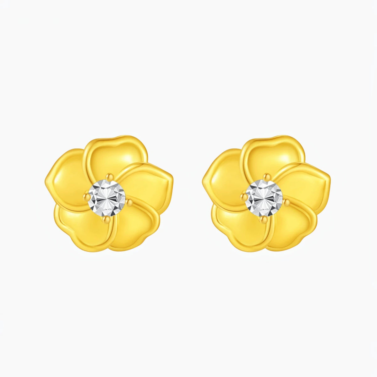 24K 999 Gold Flower Stud Earrings
