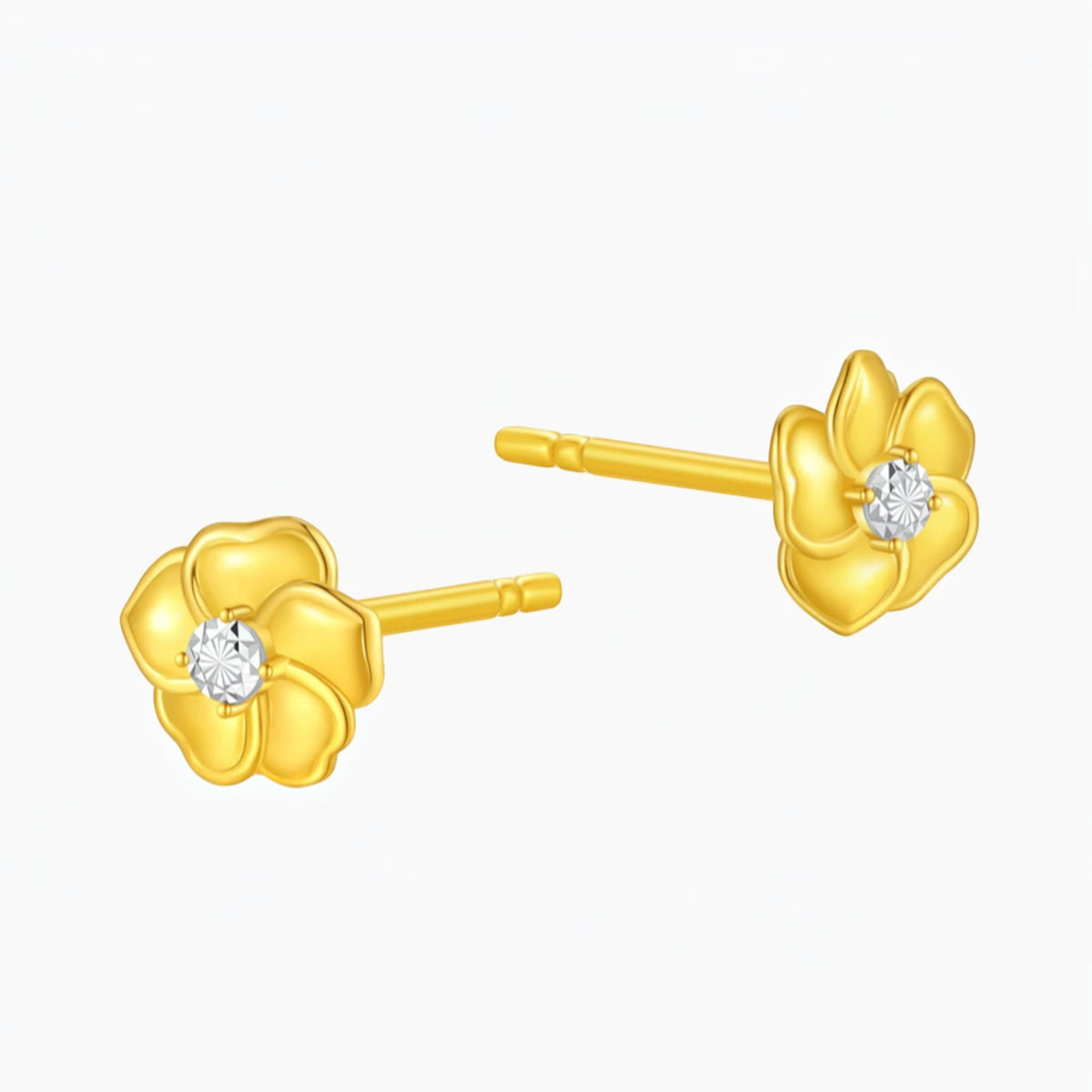 24K 999 Gold Flower Stud Earrings