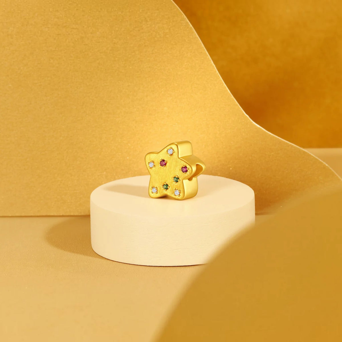 24k 999 Hard Gold Diamond Ruby D.I.Y Star Charm Spacer