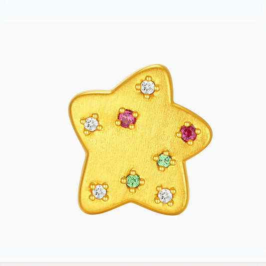 24k 999 Hard Gold Diamond Ruby D.I.Y Star Charm Spacer