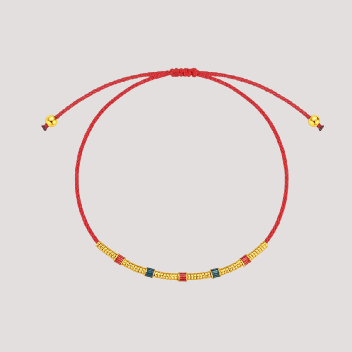 24k Gold Enamel Beads Charm Adjustable Cord Bracelet