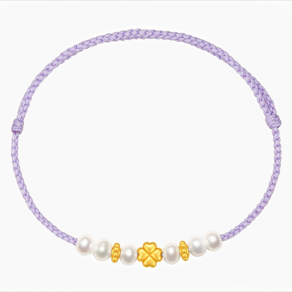 24k Hard Gold Clover Heart Butterfly Charm Pearl Adjustable Cord Bracelet