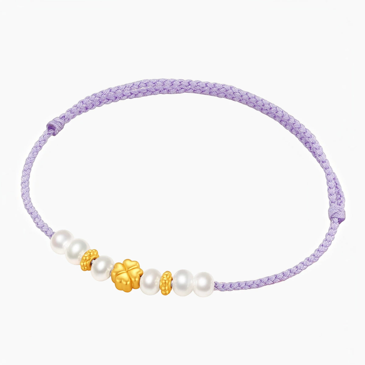 24k Hard Gold Clover Heart Butterfly Charm Pearl Adjustable Cord Bracelet