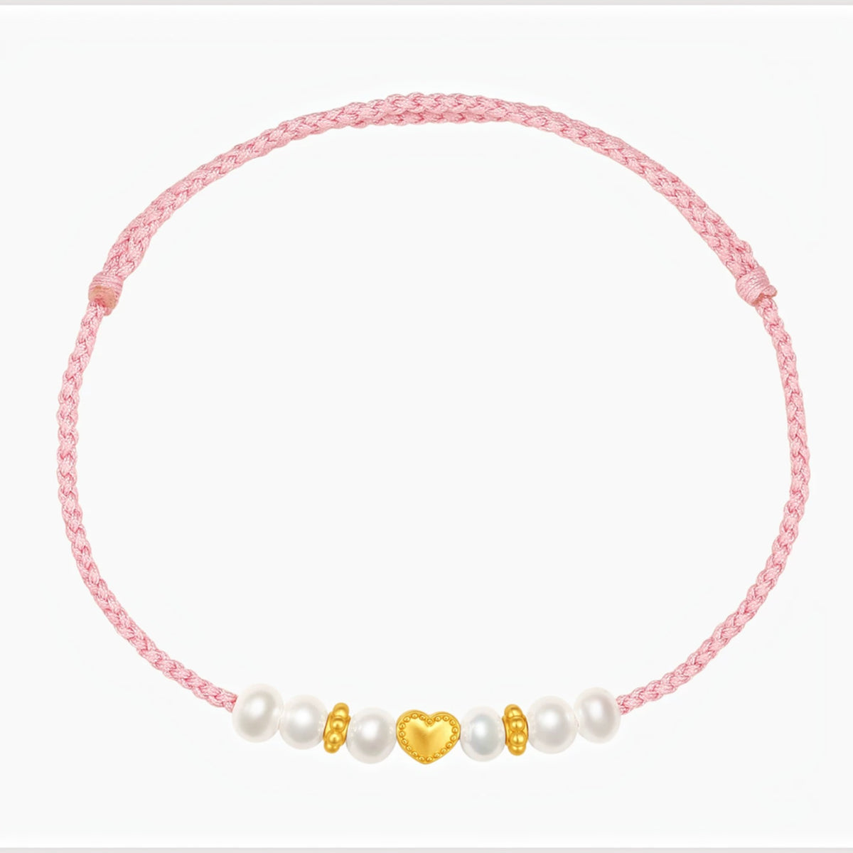 24k Hard Gold Clover Heart Butterfly Charm Pearl Adjustable Cord Bracelet