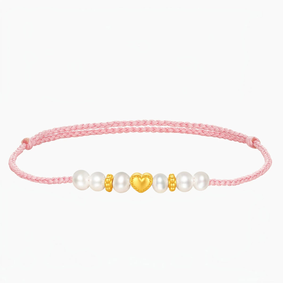 24k Hard Gold Clover Heart Butterfly Charm Pearl Adjustable Cord Bracelet