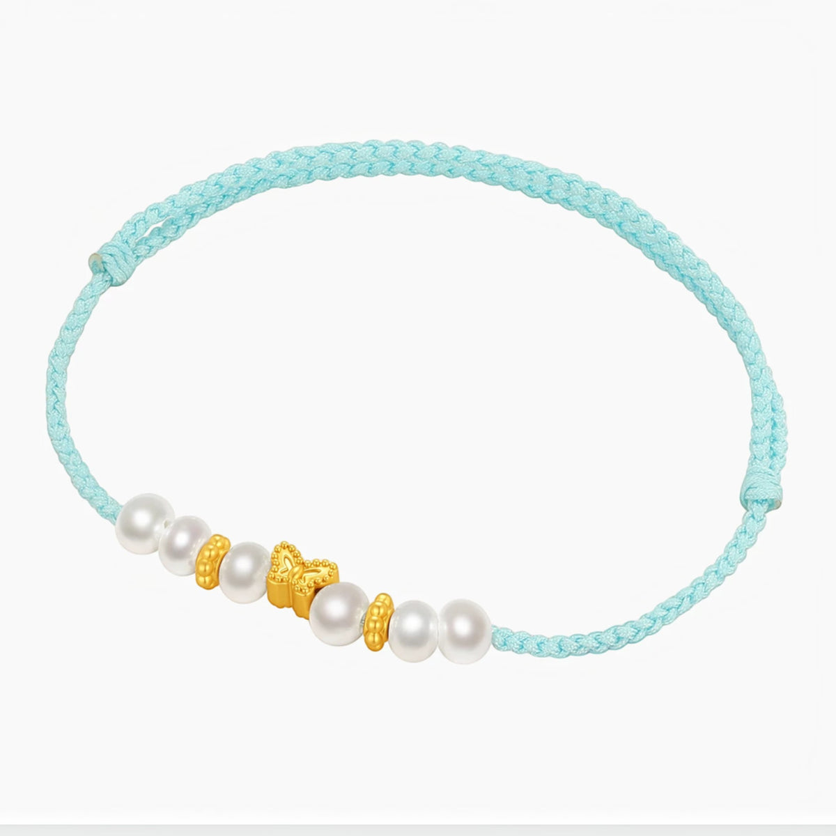 24k Hard Gold Clover Heart Butterfly Charm Pearl Adjustable Cord Bracelet