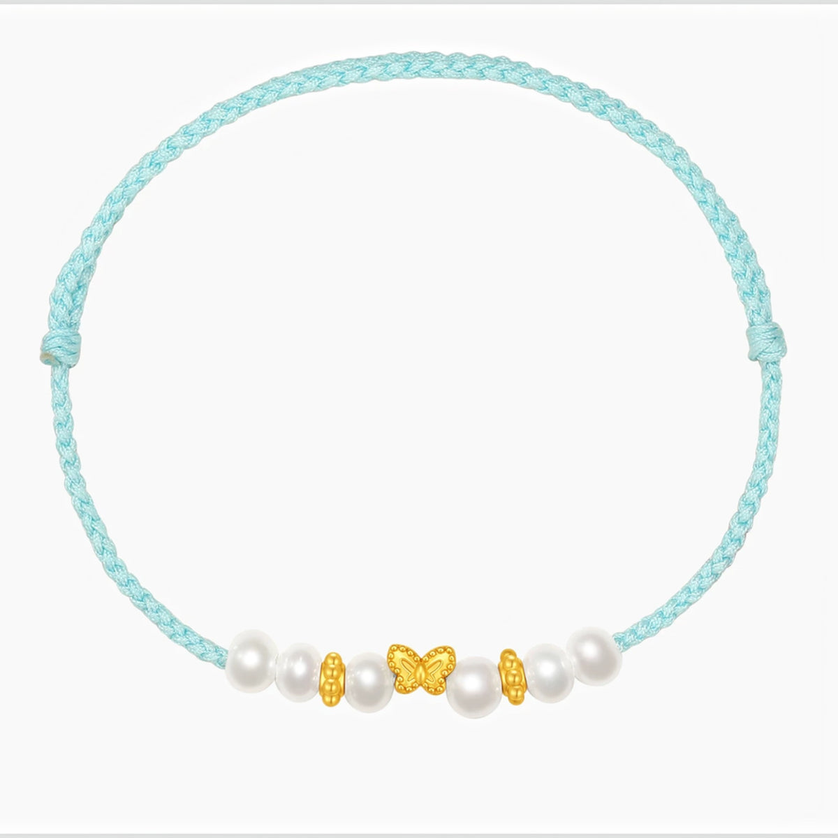 24k Hard Gold Clover Heart Butterfly Charm Pearl Adjustable Cord Bracelet