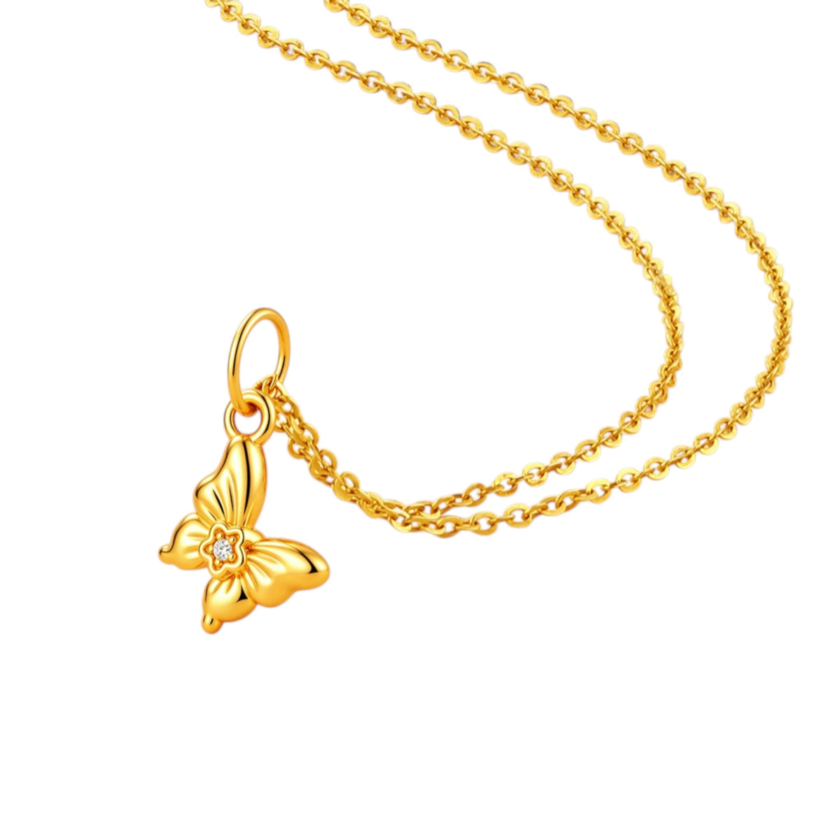 24k 999 Gold Diamond Crown Heart Key Butterfly Charm