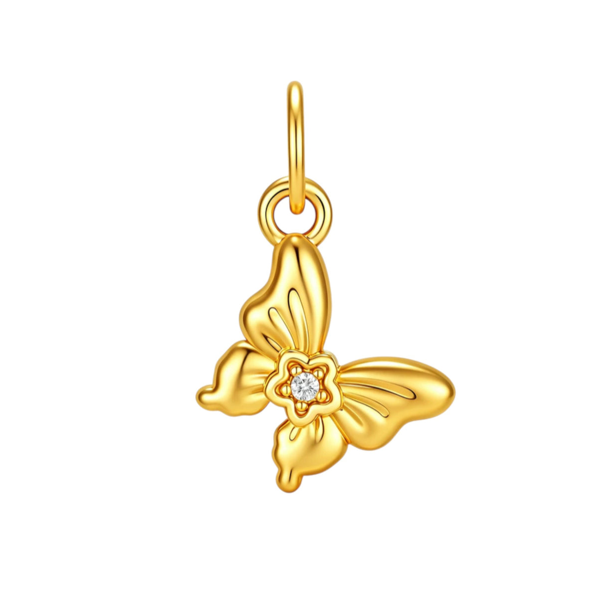 24k 999 Gold Diamond Crown Heart Key Butterfly Charm