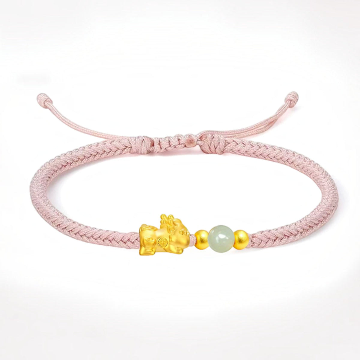 24K 999 Gold Pixiu Charms Fortune Adjustable Cord Bracelet