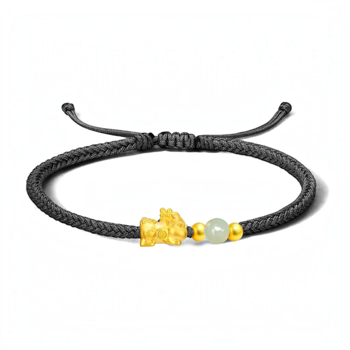24K 999 Gold Pixiu Charms Fortune Adjustable Cord Bracelet