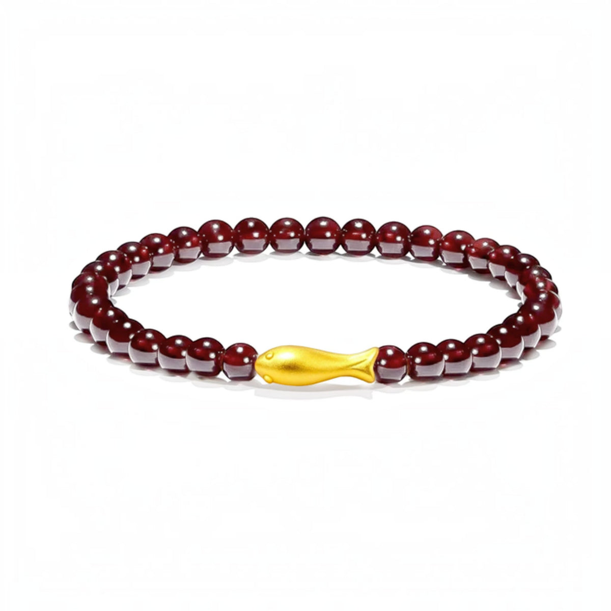 24K 999 Gold Fish Koi Charm Fortune Garnet Beads Bracelet