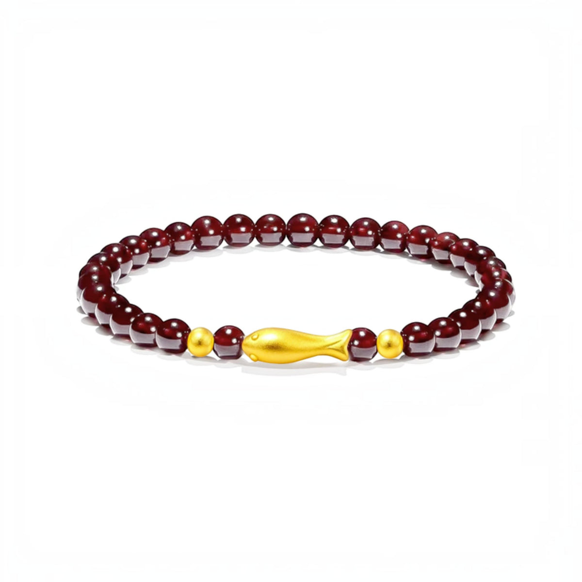 24K 999 Gold Fish Koi Charm Fortune Garnet Beads Bracelet