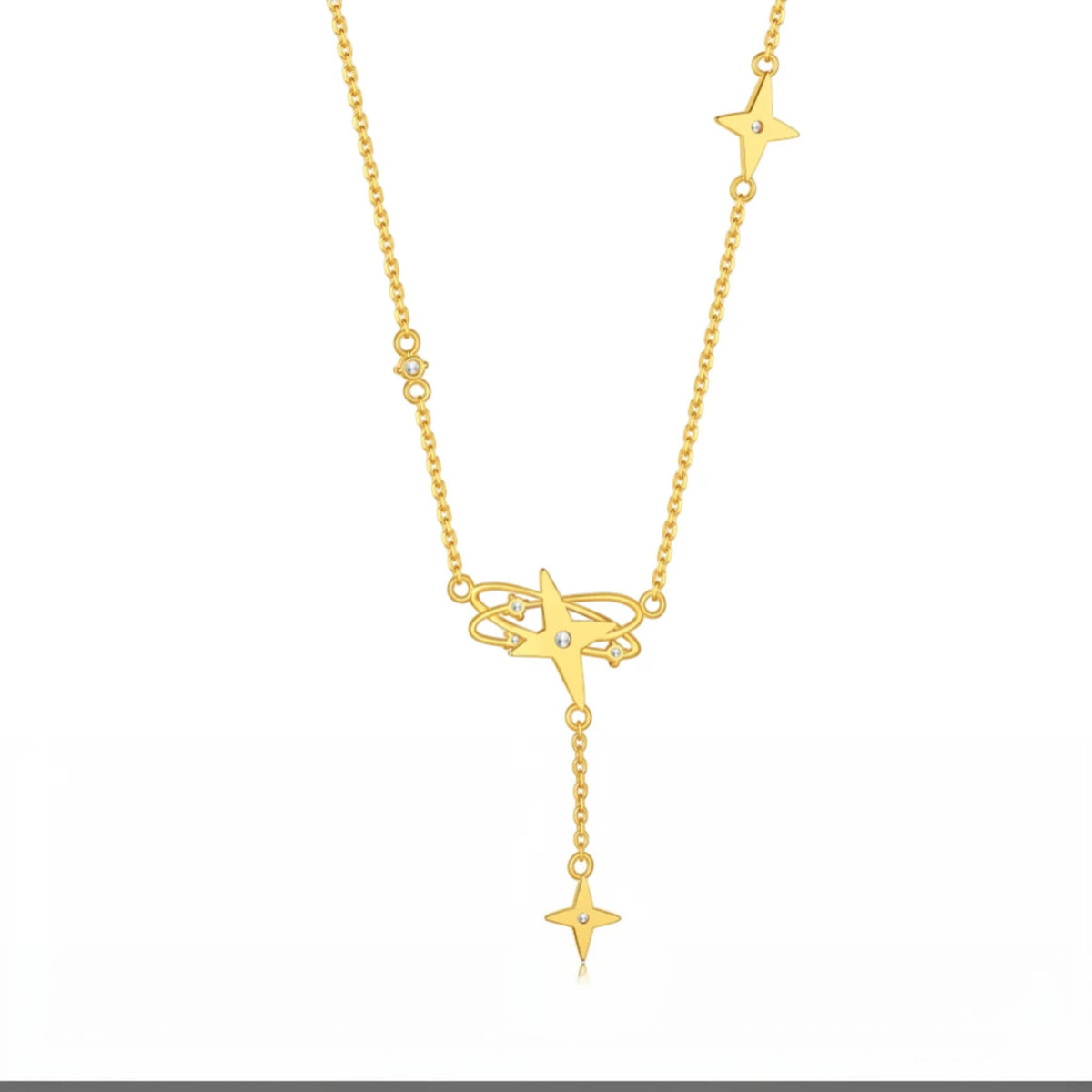 24K Gold Four-Point Diamond Star Elegant Necklace