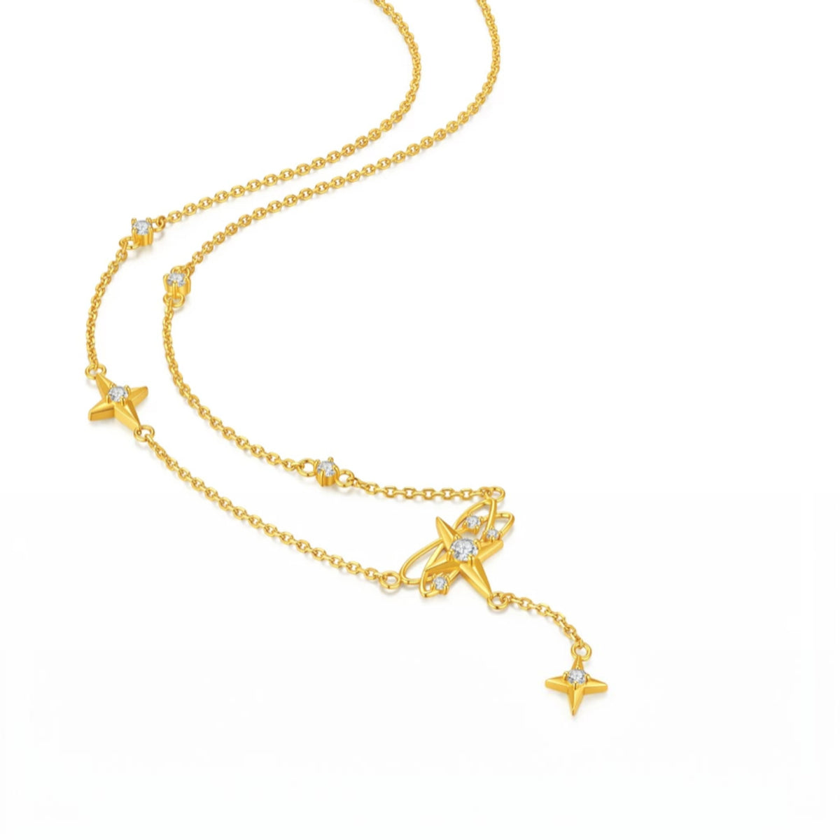 24K Gold Four-Point Diamond Star Elegant Necklace