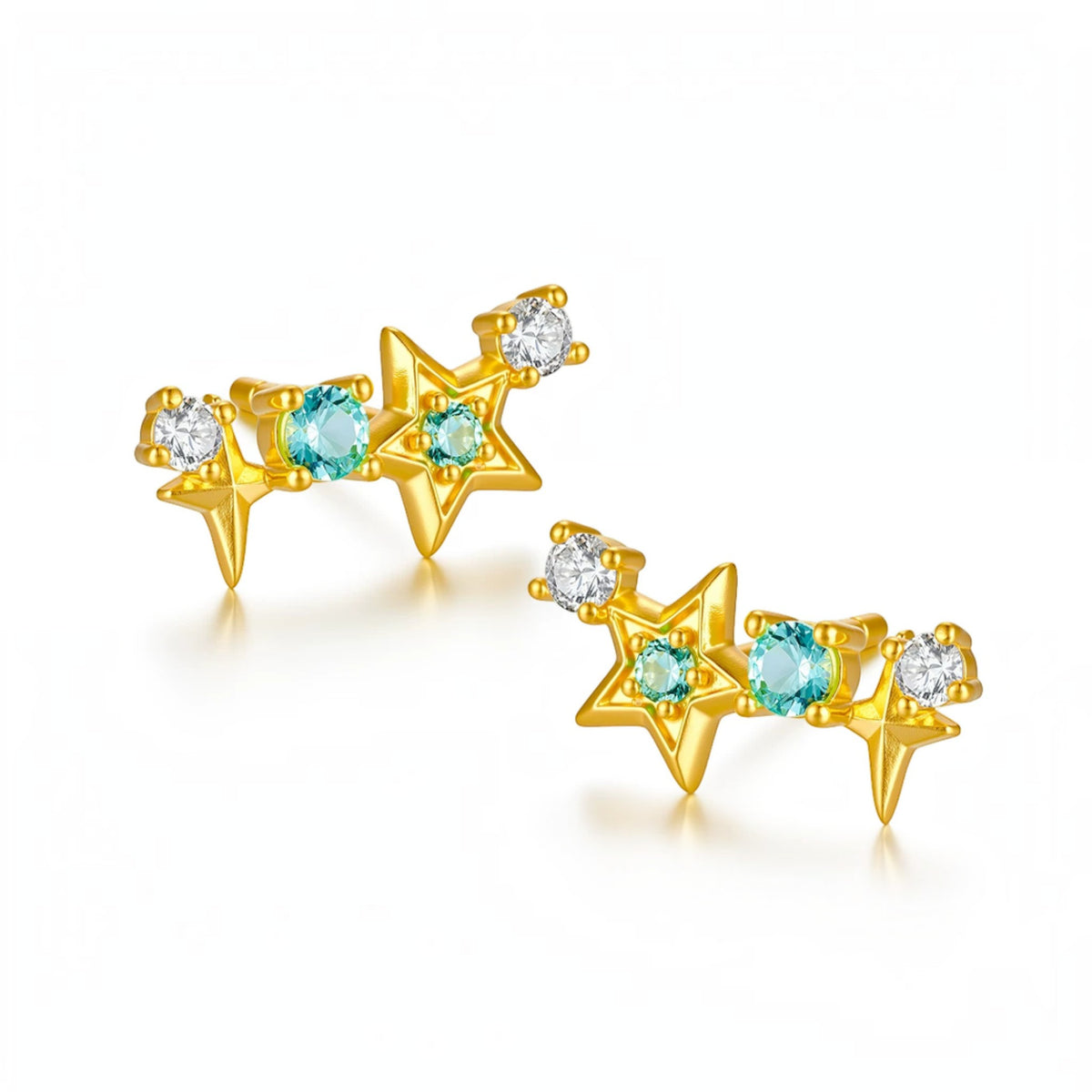 Genuine 24K Gold Star Starlight Stud Earrings