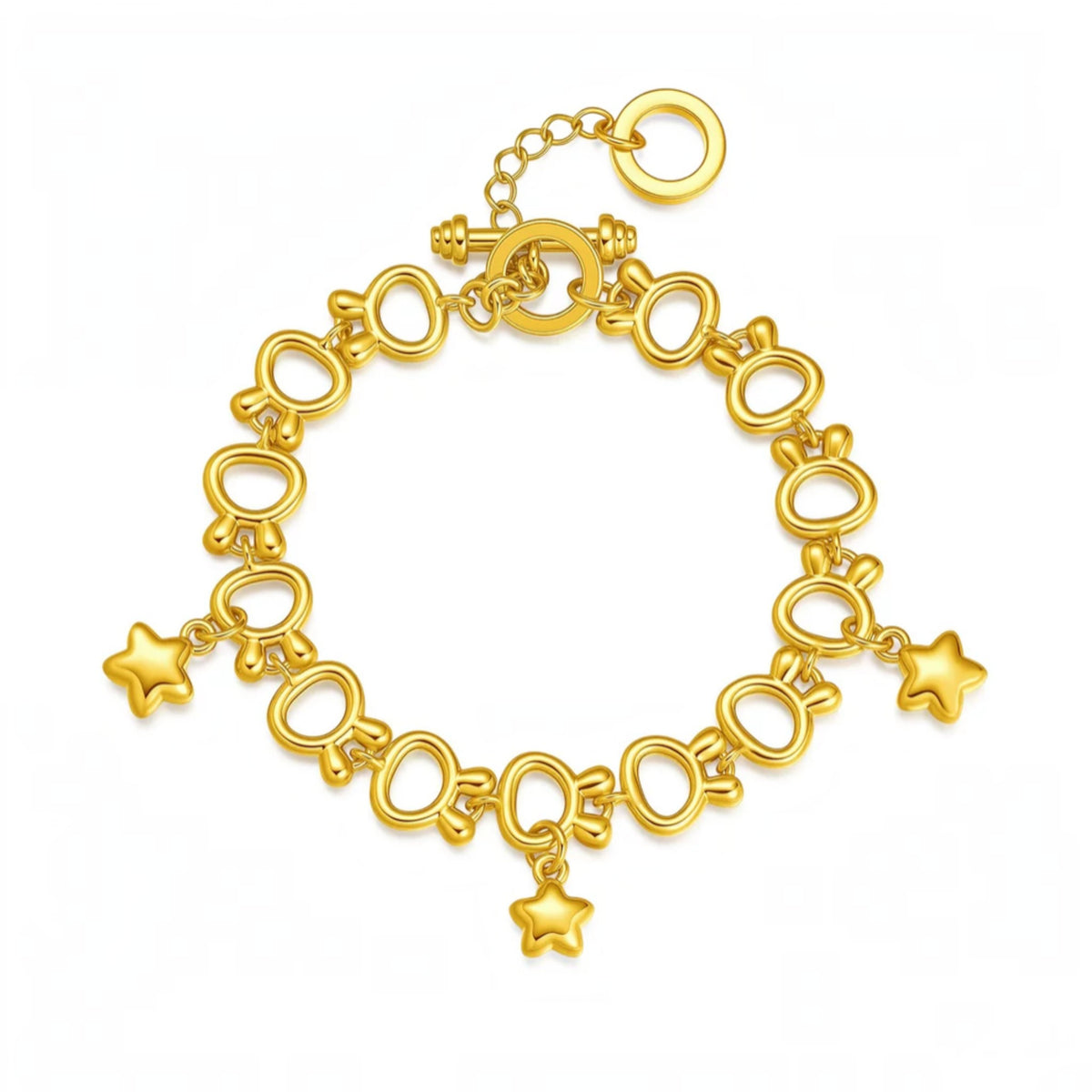 24KGold Star Charms Chain and Link Bracelet