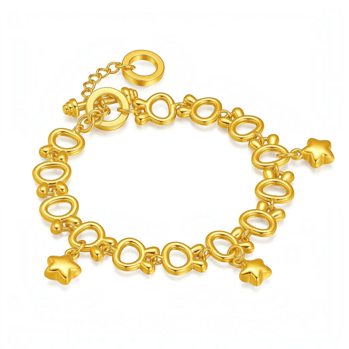 24KGold Star Charms Chain and Link Bracelet