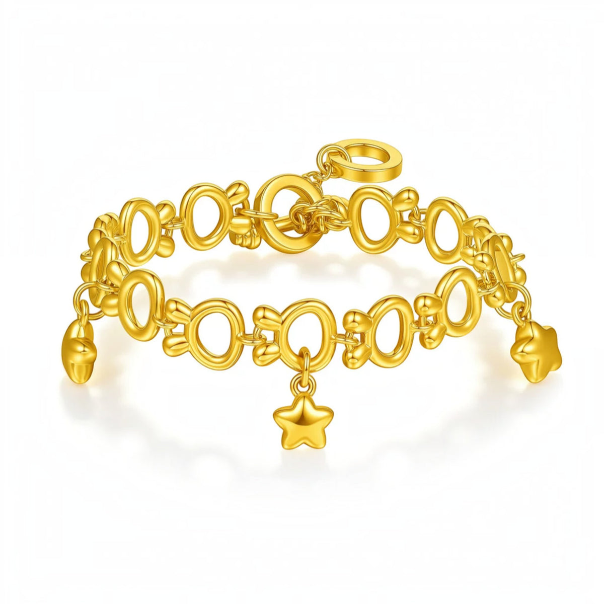 24KGold Star Charms Chain and Link Bracelet