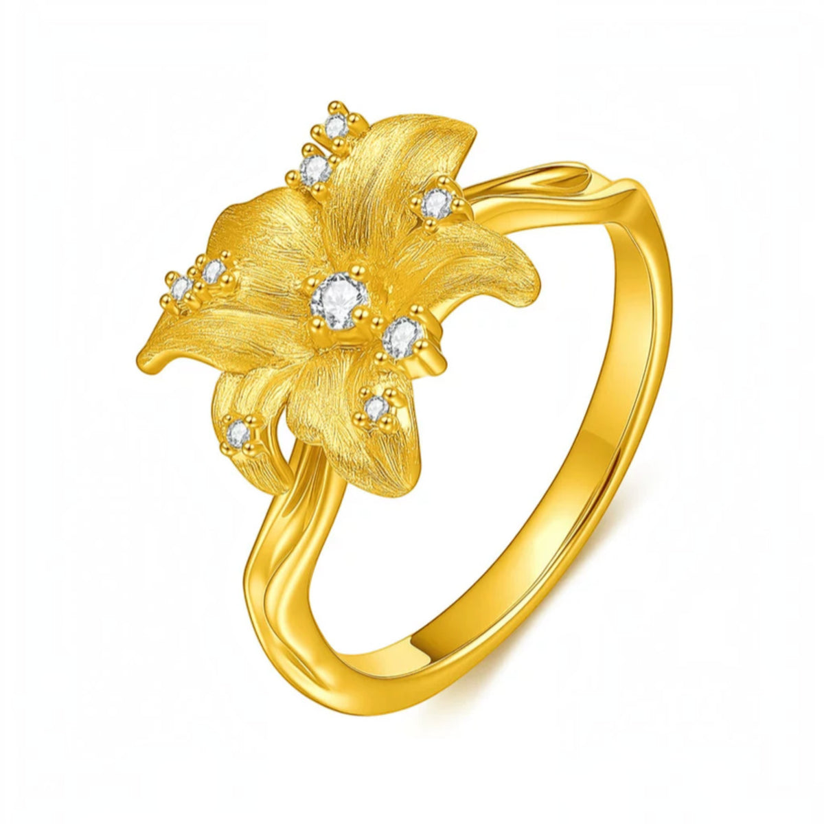 Genuine 24K Gold Floral Flower Blossom Ring