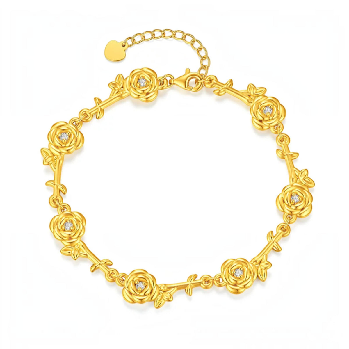 24K Gold Rose Flower Charm Romantic Gift Bracelet