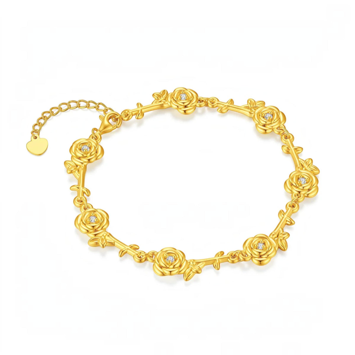 24K Gold Rose Flower Charm Romantic Gift Bracelet