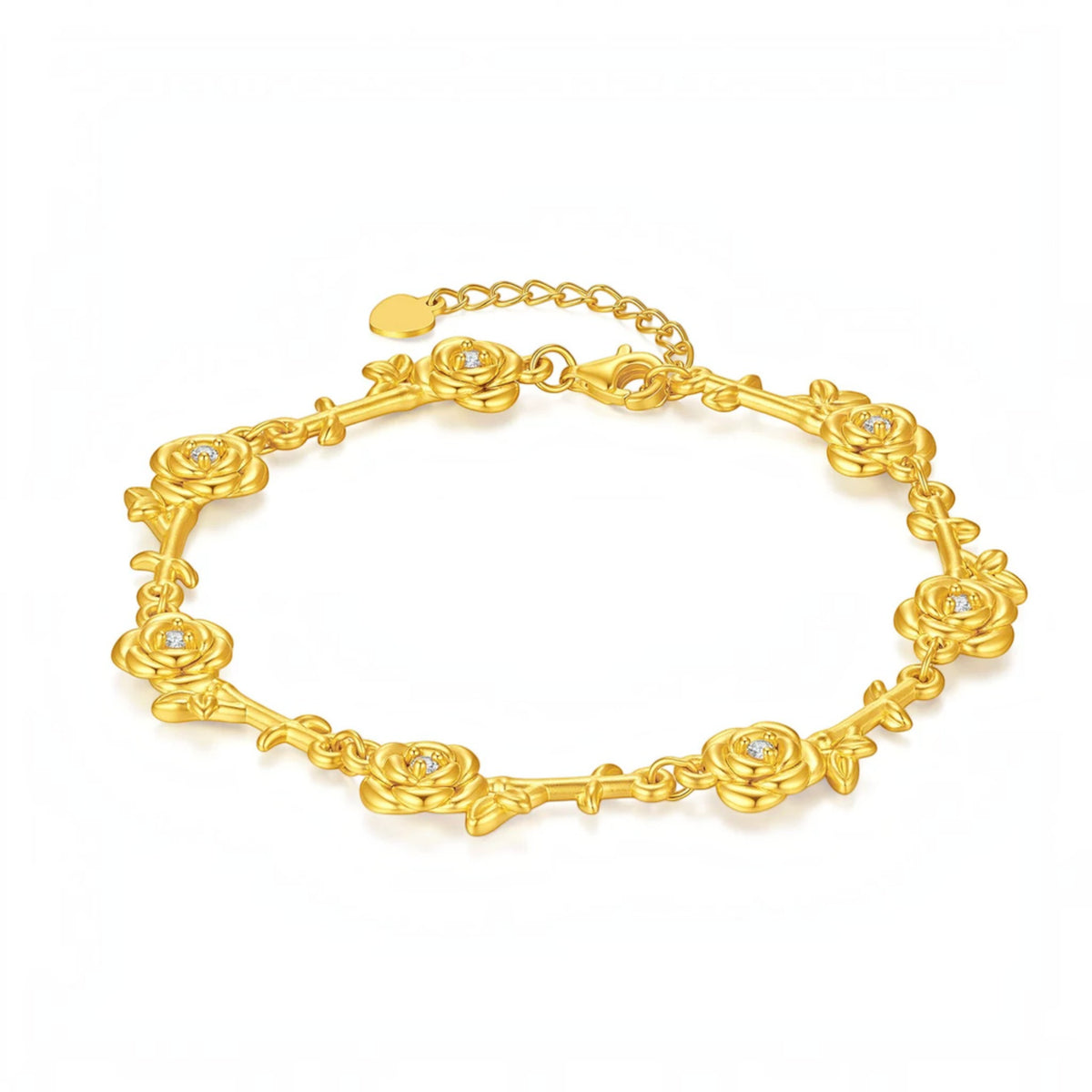 24K Gold Rose Flower Charm Romantic Gift Bracelet