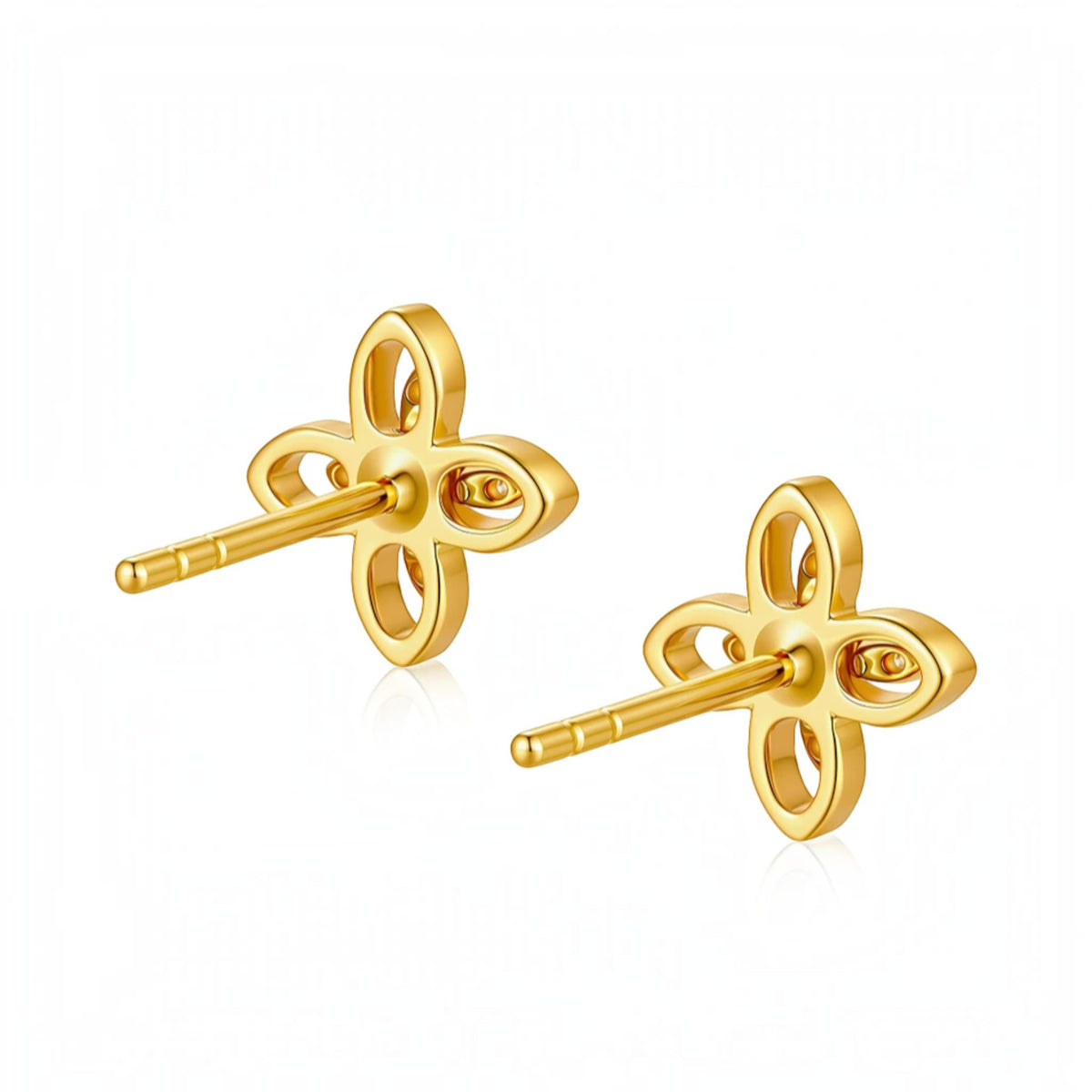 18K Gold Clover Four Leaf Starlight Stud Earrings Necklace