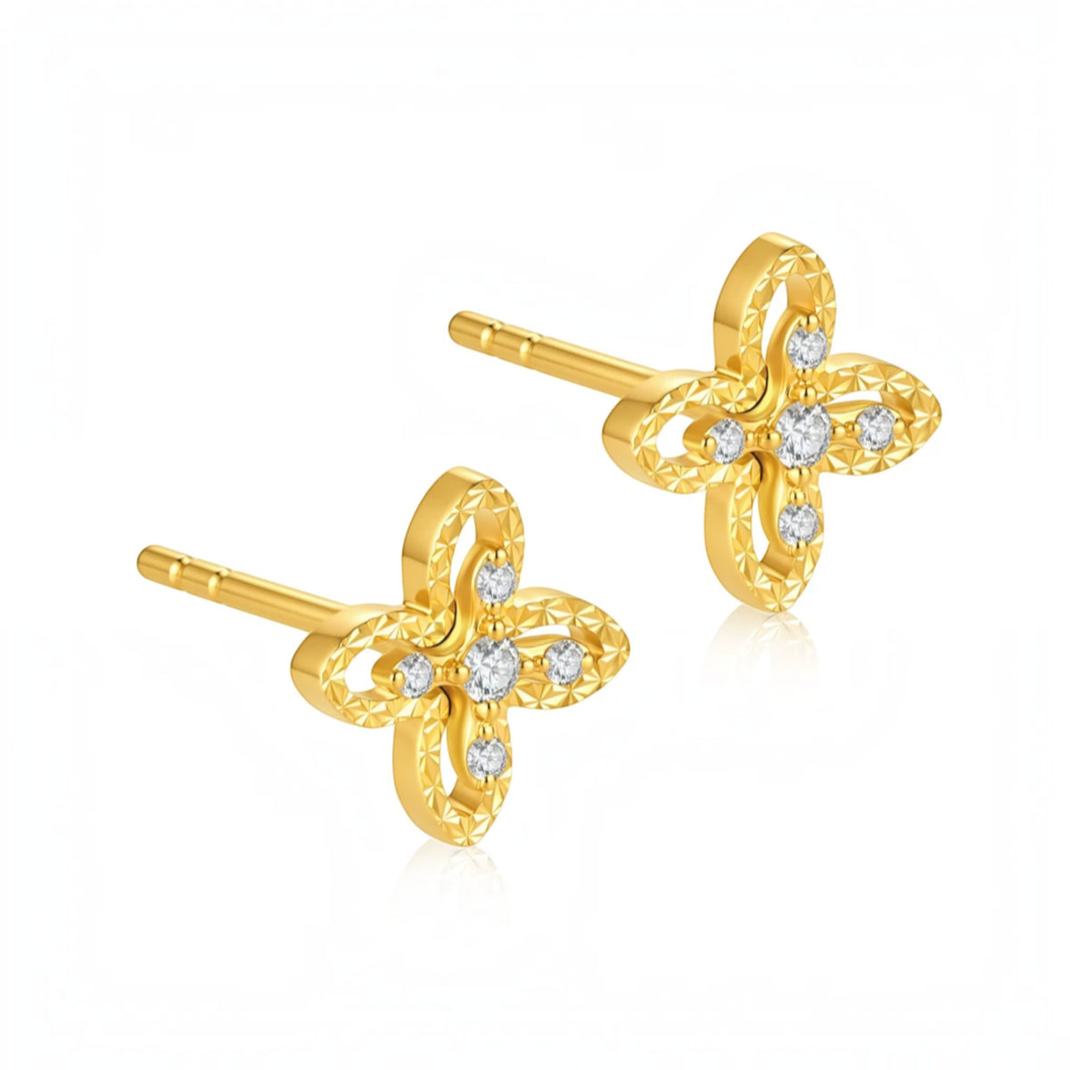 18K Gold Clover Four Leaf Starlight Stud Earrings Necklace