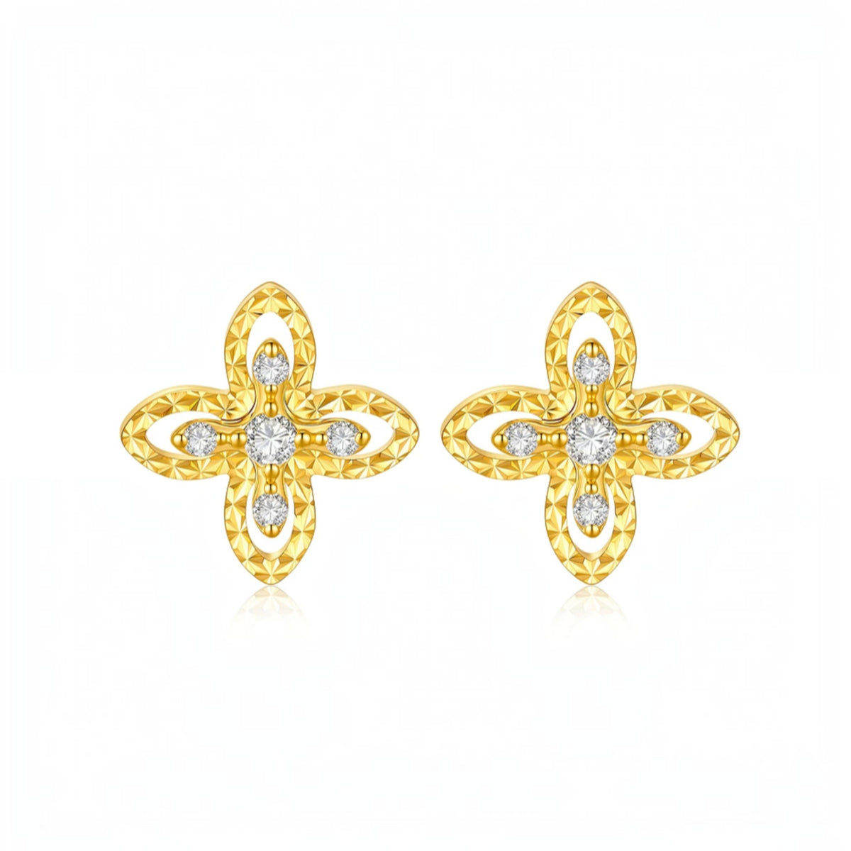 18K Gold Clover Four Leaf Starlight Stud Earrings Necklace