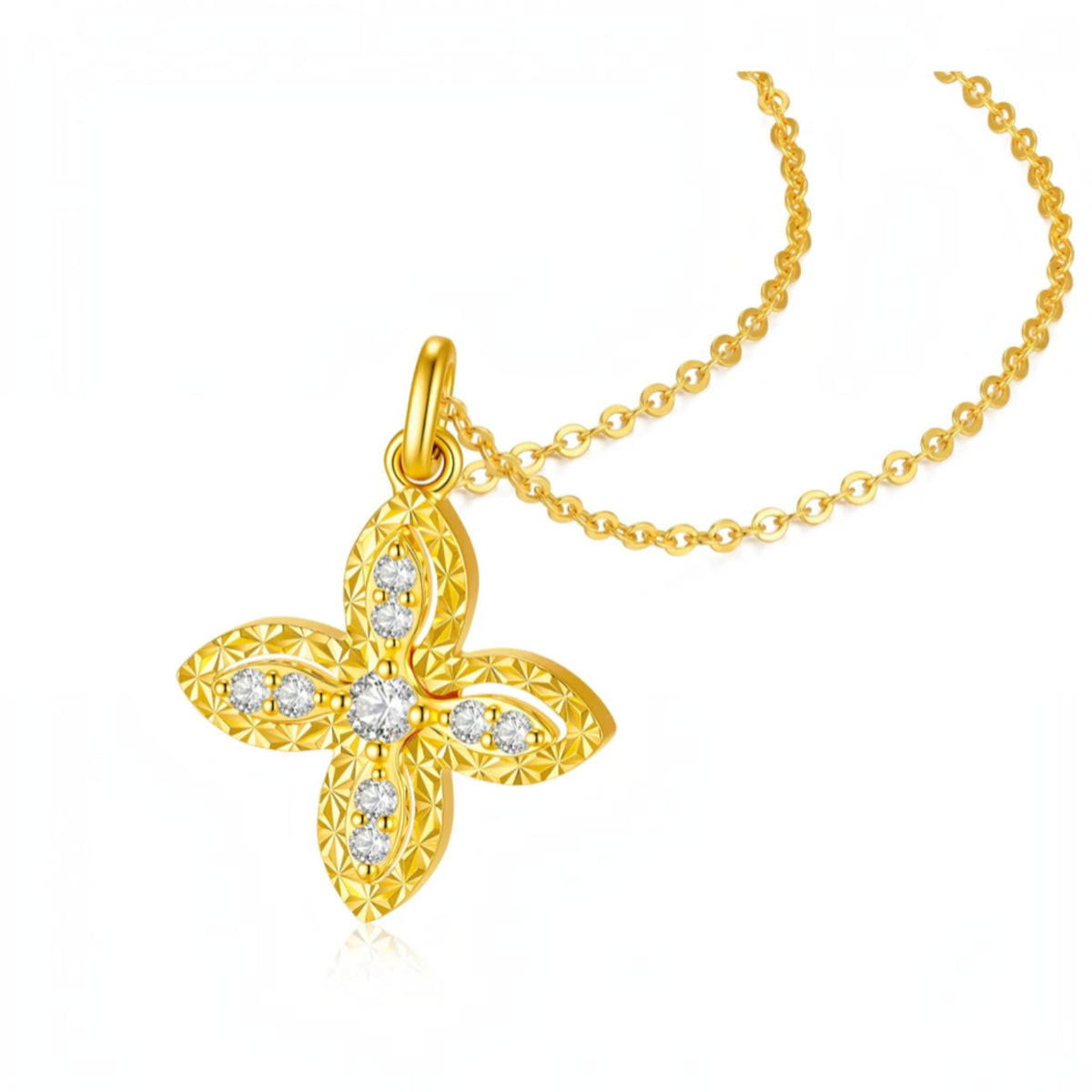 18K Gold Clover Four Leaf Starlight Stud Earrings Necklace