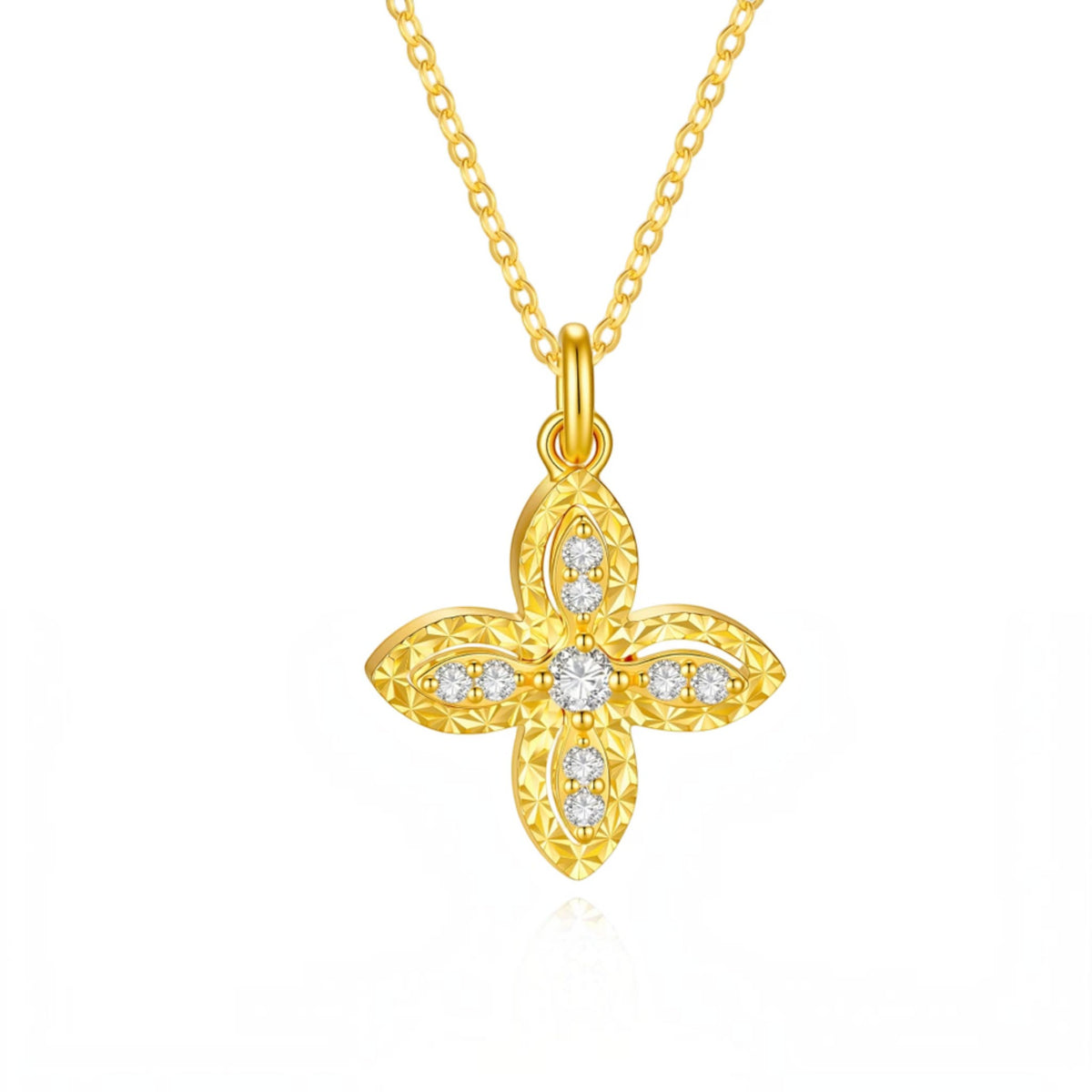 18K Gold Clover Four Leaf Starlight Stud Earrings Necklace
