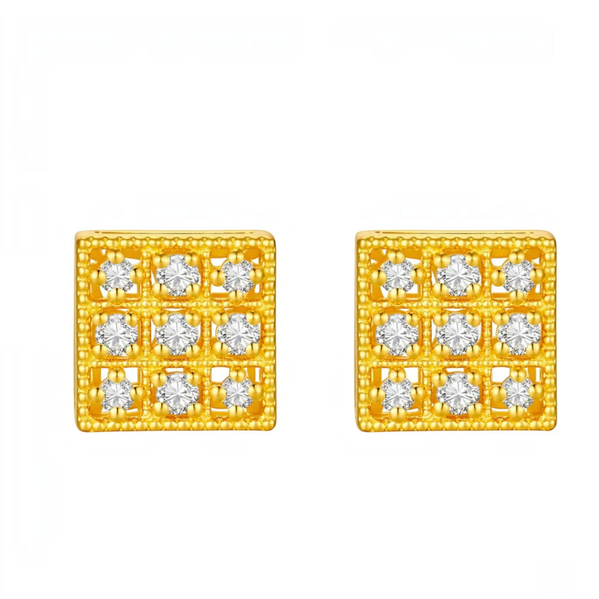 Genuine 24K Gold Minimal Square Stud Earrings