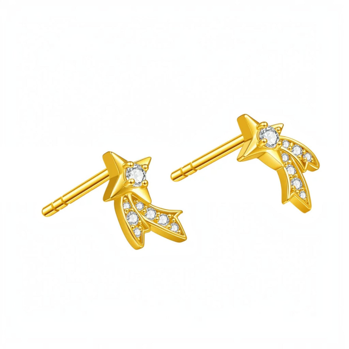 Genuine 24K Gold Shooting Star Stud Earrings