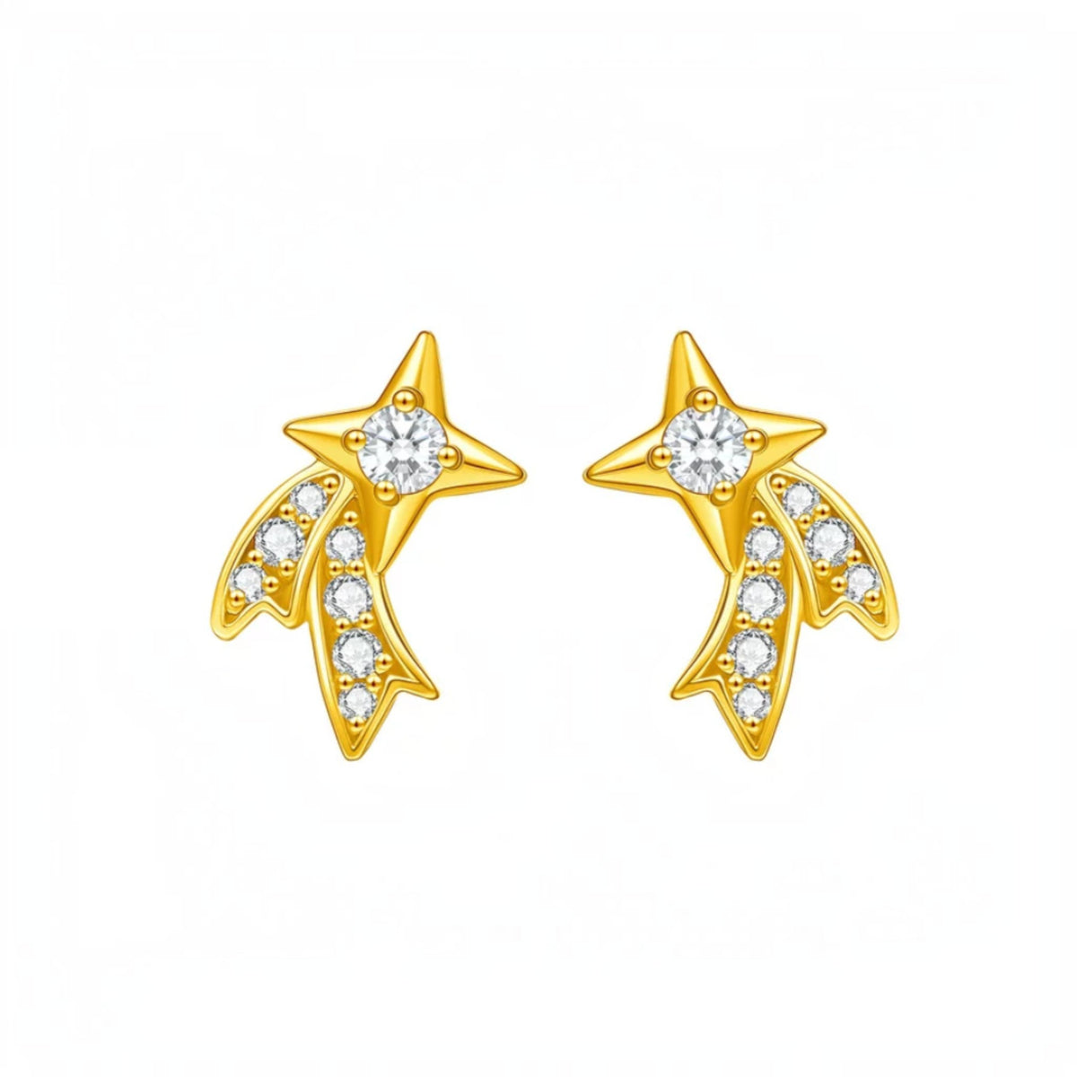 Genuine 24K Gold Shooting Star Stud Earrings