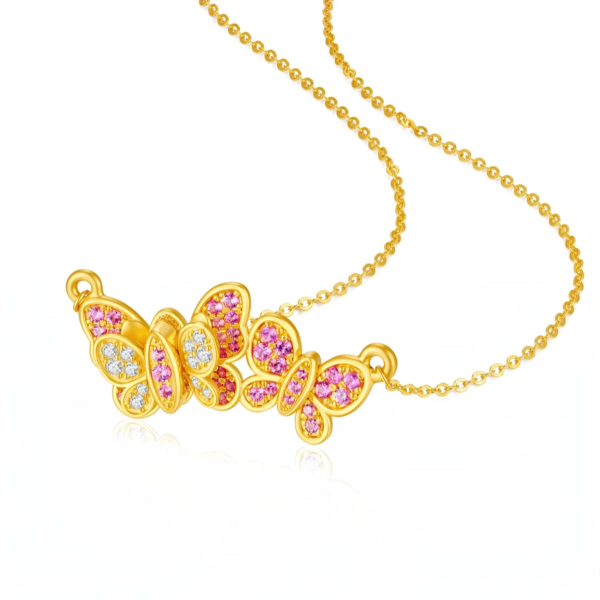 24K Gold Butterfly Stud Earrings and Necklace