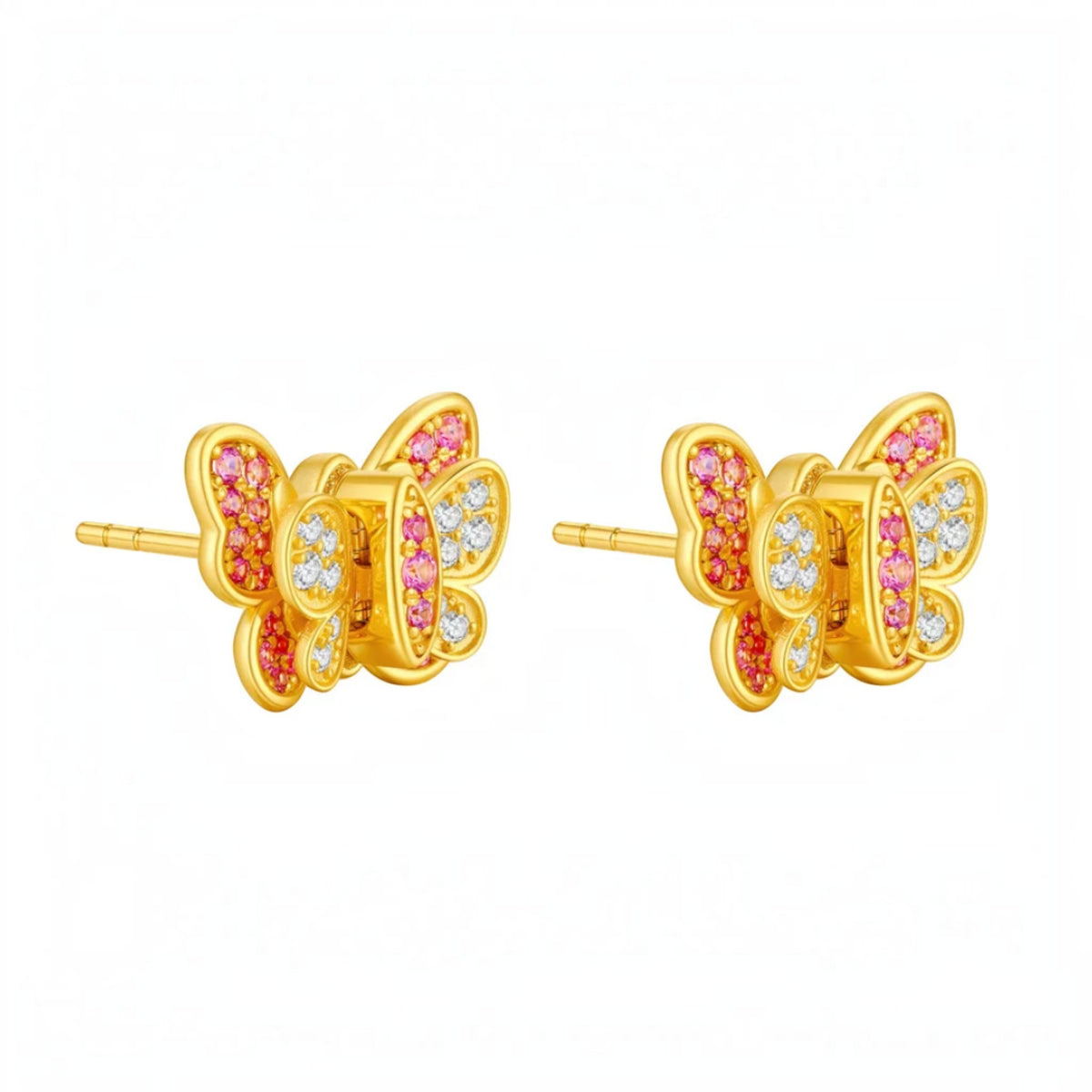 24K Gold Butterfly Stud Earrings and Necklace
