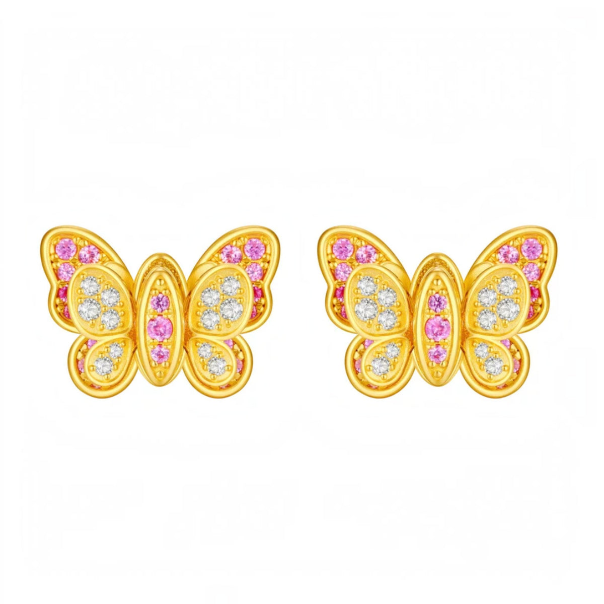 24K Gold Butterfly Stud Earrings and Necklace