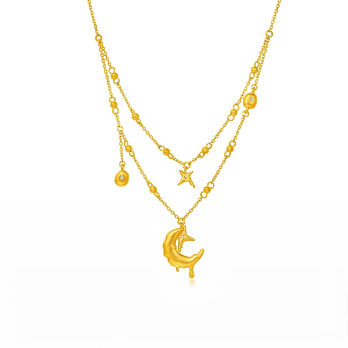 24K Gold Star and Moon Charms Necklace
