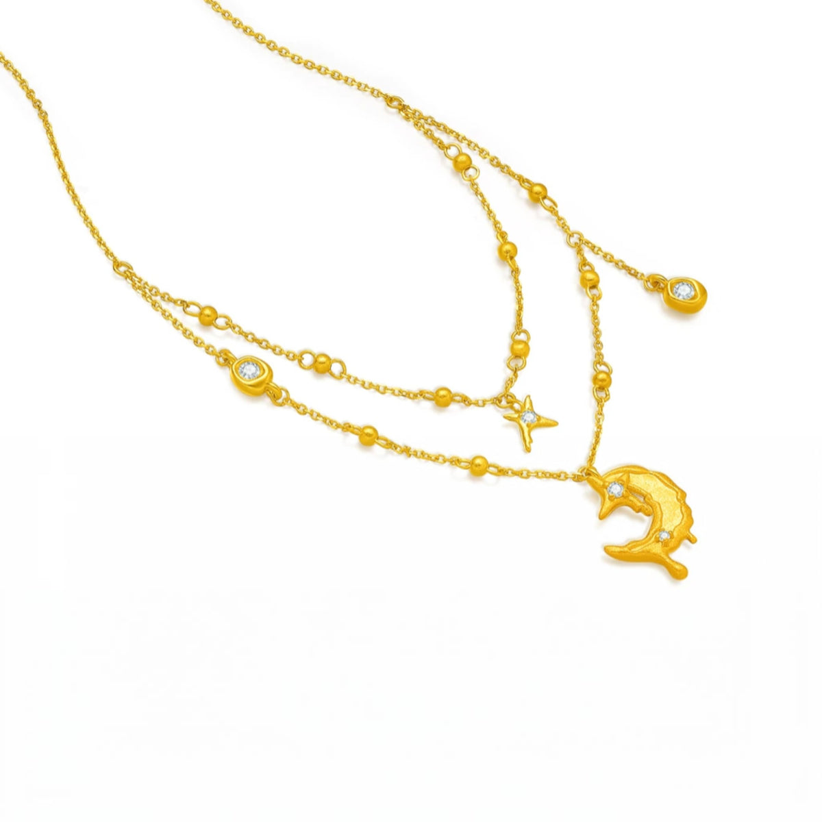 24K Gold Star and Moon Charms Necklace