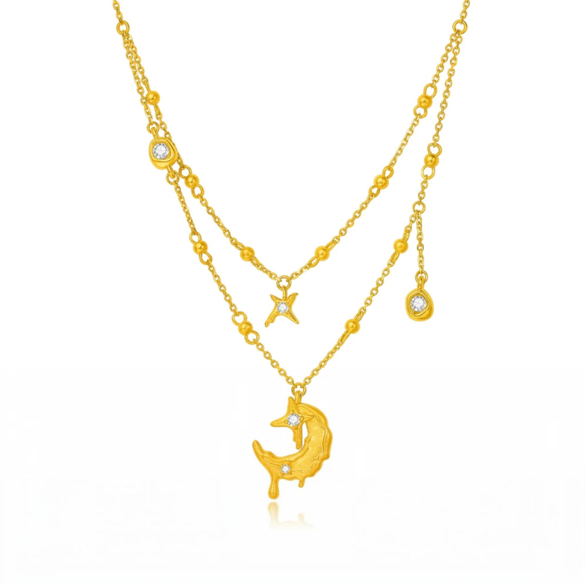 24K Gold Star and Moon Charms Necklace
