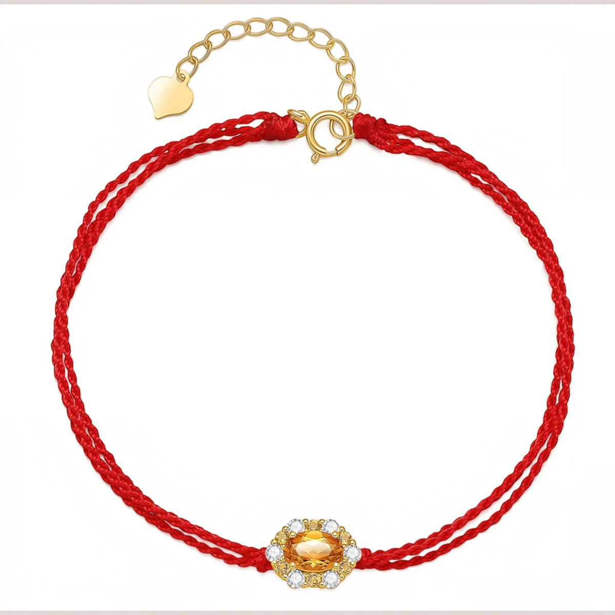 18K Gold Lucky Citrine Charm Red Cord Bracelet