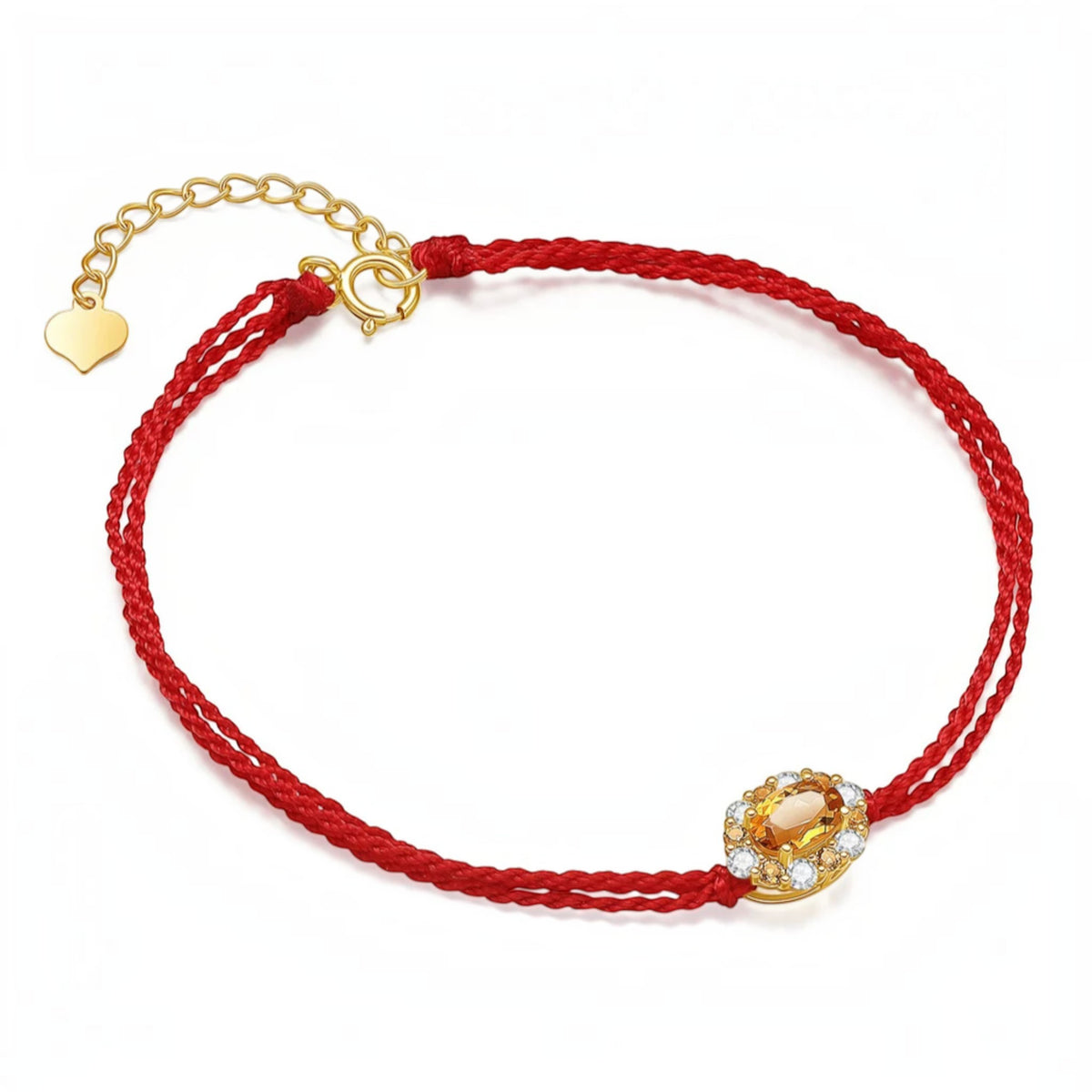 18K Gold Lucky Citrine Charm Red Cord Bracelet