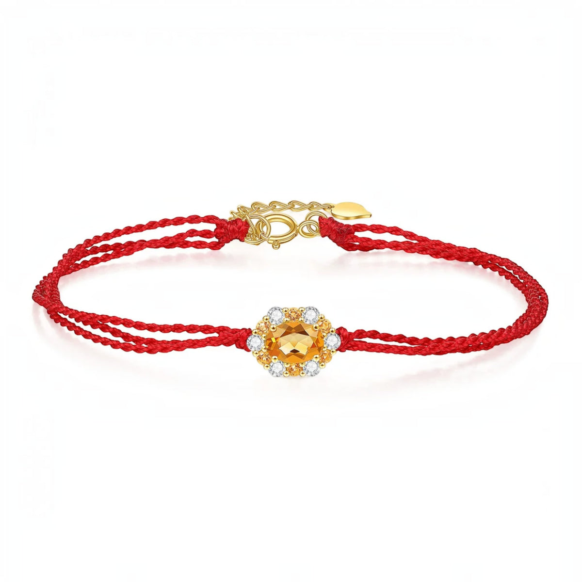 18K Gold Lucky Citrine Charm Red Cord Bracelet