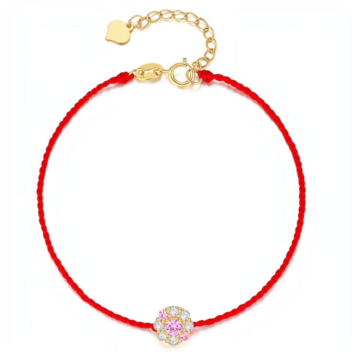 18K Gold Sapphire Diamond Charm Red Cord Bracelet