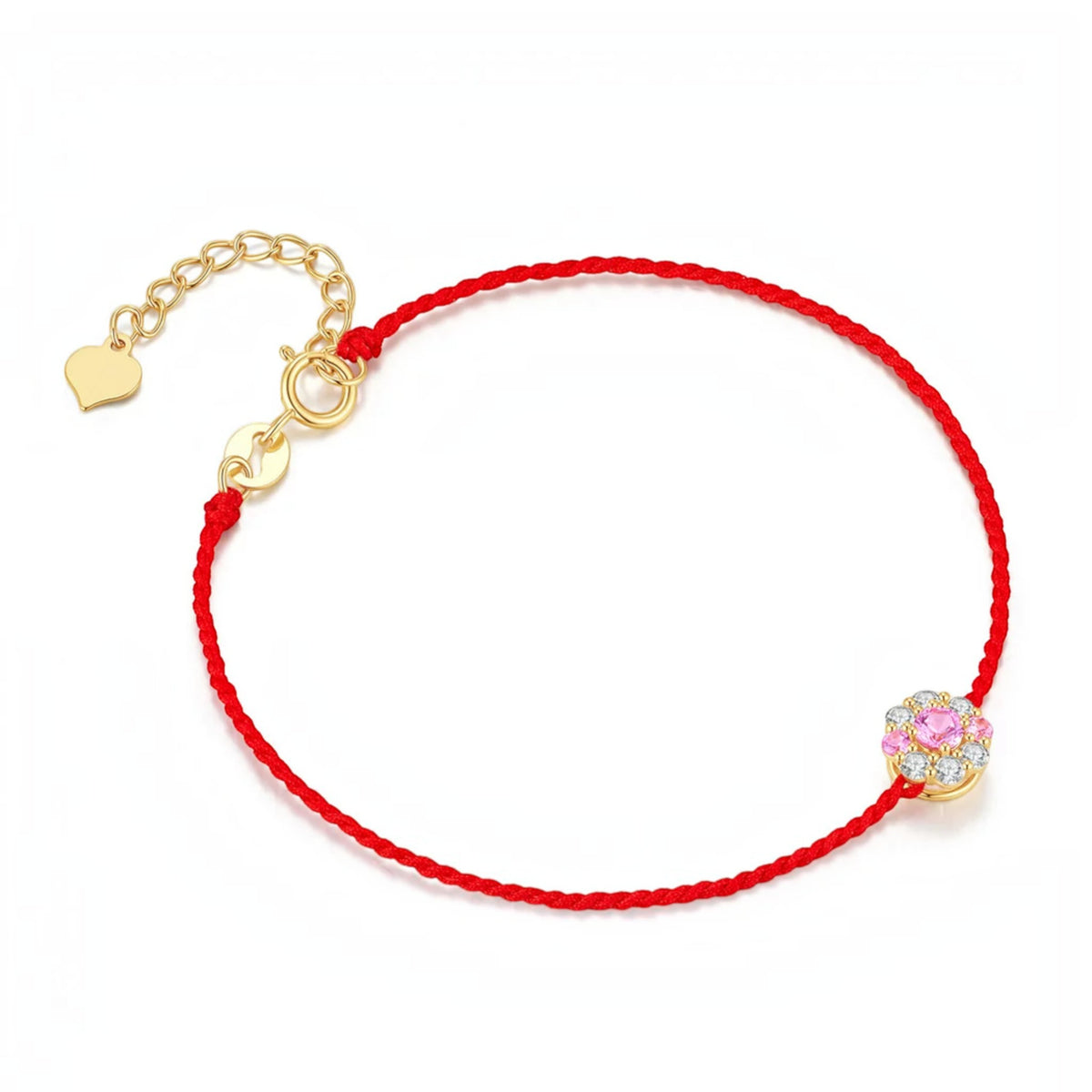 18K Gold Sapphire Diamond Charm Red Cord Bracelet