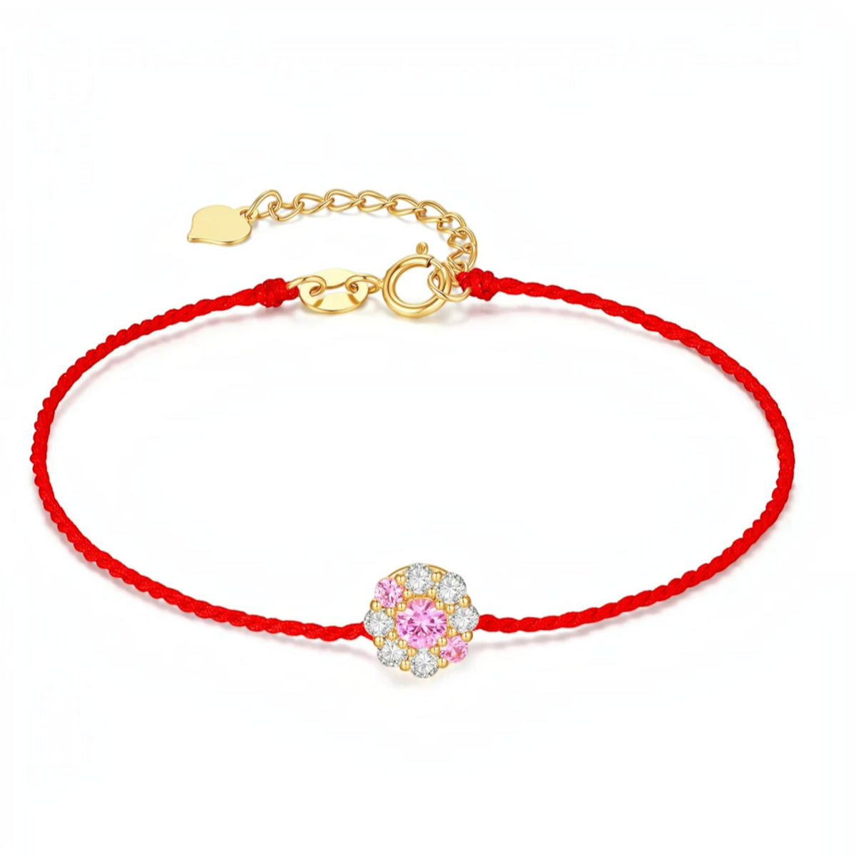 18K Gold Sapphire Diamond Charm Red Cord Bracelet