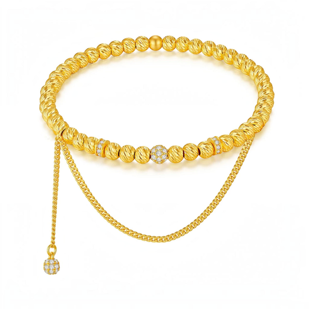 24K Gold Cross Beads Charm Bracelet
