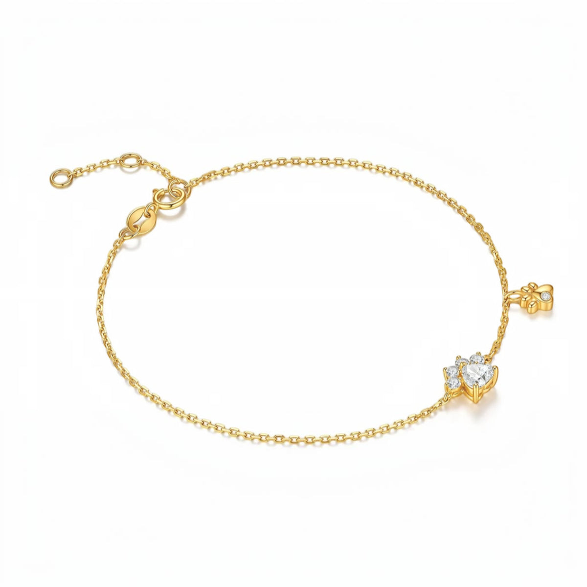 18K Gold Diamond Paw Dog Cute Charm Bracelet and Necklace