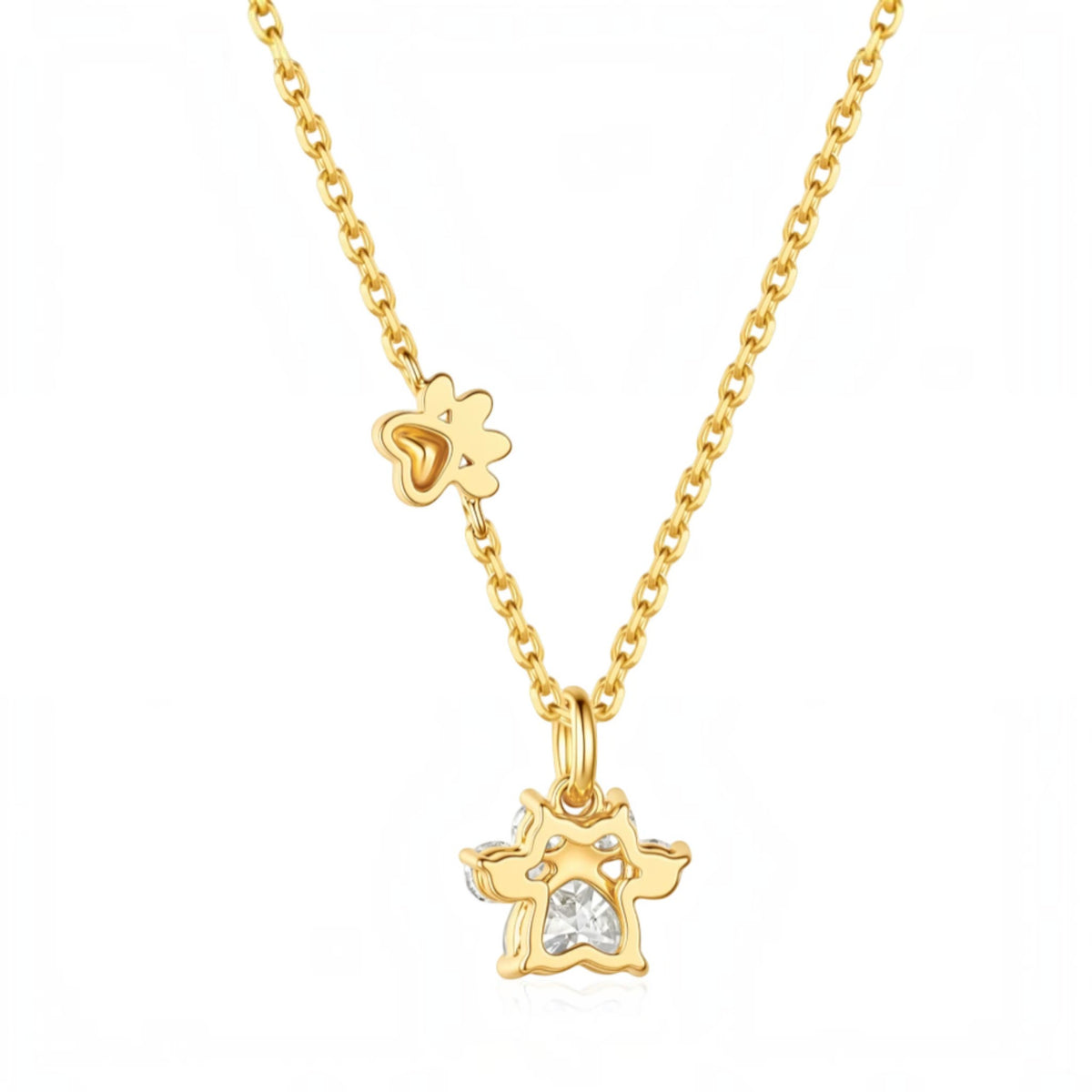18K Gold Diamond Paw Dog Cute Charm Bracelet and Necklace